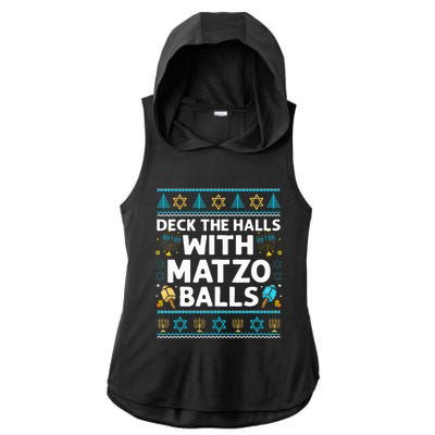 Deck Walls Matzo Balls Ugly Hanukkah Chanukah Ladies PosiCharge Tri-Blend Wicking Draft Hoodie Tank