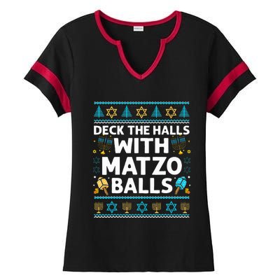 Deck Walls Matzo Balls Ugly Hanukkah Chanukah Ladies Halftime Notch Neck Tee