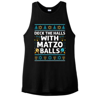 Deck Walls Matzo Balls Ugly Hanukkah Chanukah Ladies PosiCharge Tri-Blend Wicking Tank