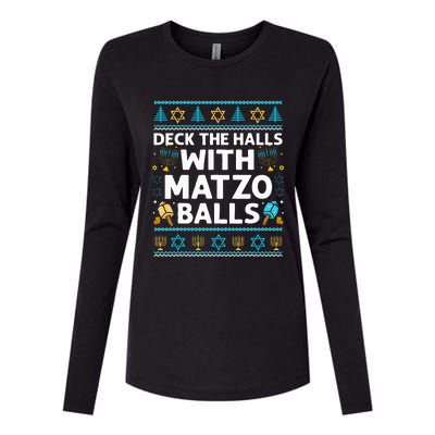 Deck Walls Matzo Balls Ugly Hanukkah Chanukah Womens Cotton Relaxed Long Sleeve T-Shirt