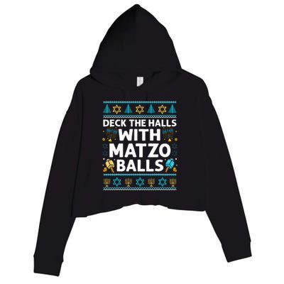 Deck Walls Matzo Balls Ugly Hanukkah Chanukah Crop Fleece Hoodie