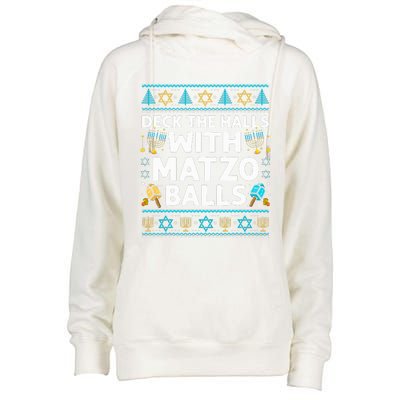 Deck Walls Matzo Balls Ugly Hanukkah Chanukah Womens Funnel Neck Pullover Hood