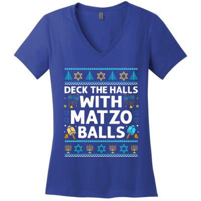 Deck Walls Matzo Balls Ugly Hanukkah Chanukah Women's V-Neck T-Shirt