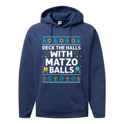 Deck Walls Matzo Balls Ugly Hanukkah Chanukah Performance Fleece Hoodie