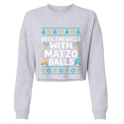 Deck Walls Matzo Balls Ugly Hanukkah Chanukah Cropped Pullover Crew