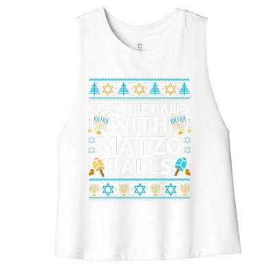 Deck Walls Matzo Balls Ugly Hanukkah Chanukah Women's Racerback Cropped Tank