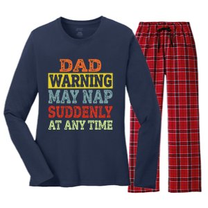 Dad Warning May Nap Suddenly At Any Time Father Gift Women's Long Sleeve Flannel Pajama Set 