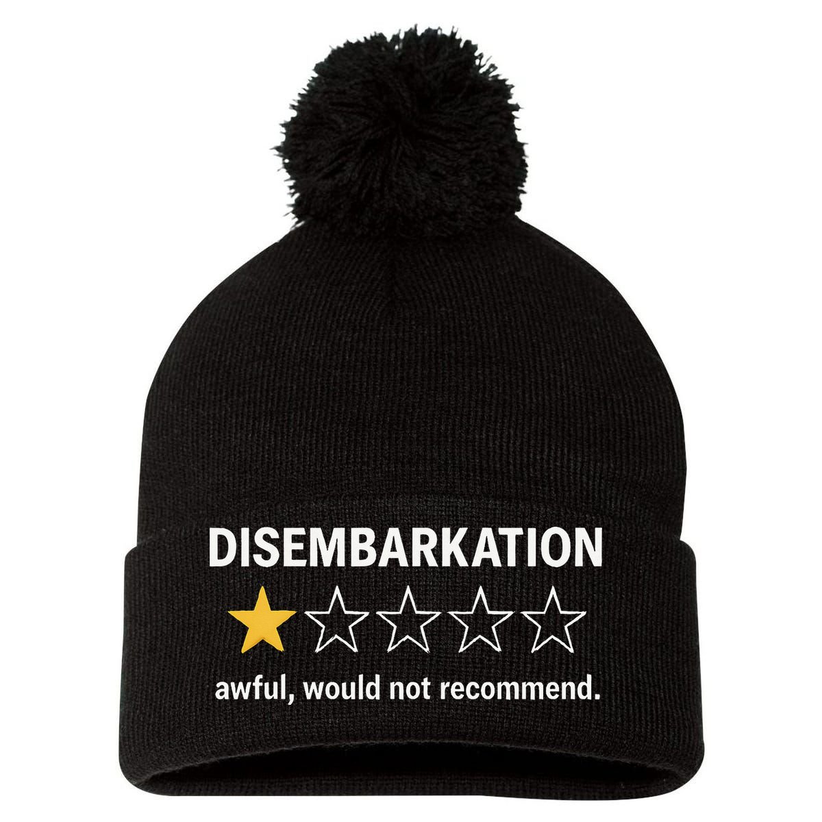 Disembarkation Would Not Recommend Pom Pom 12in Knit Beanie