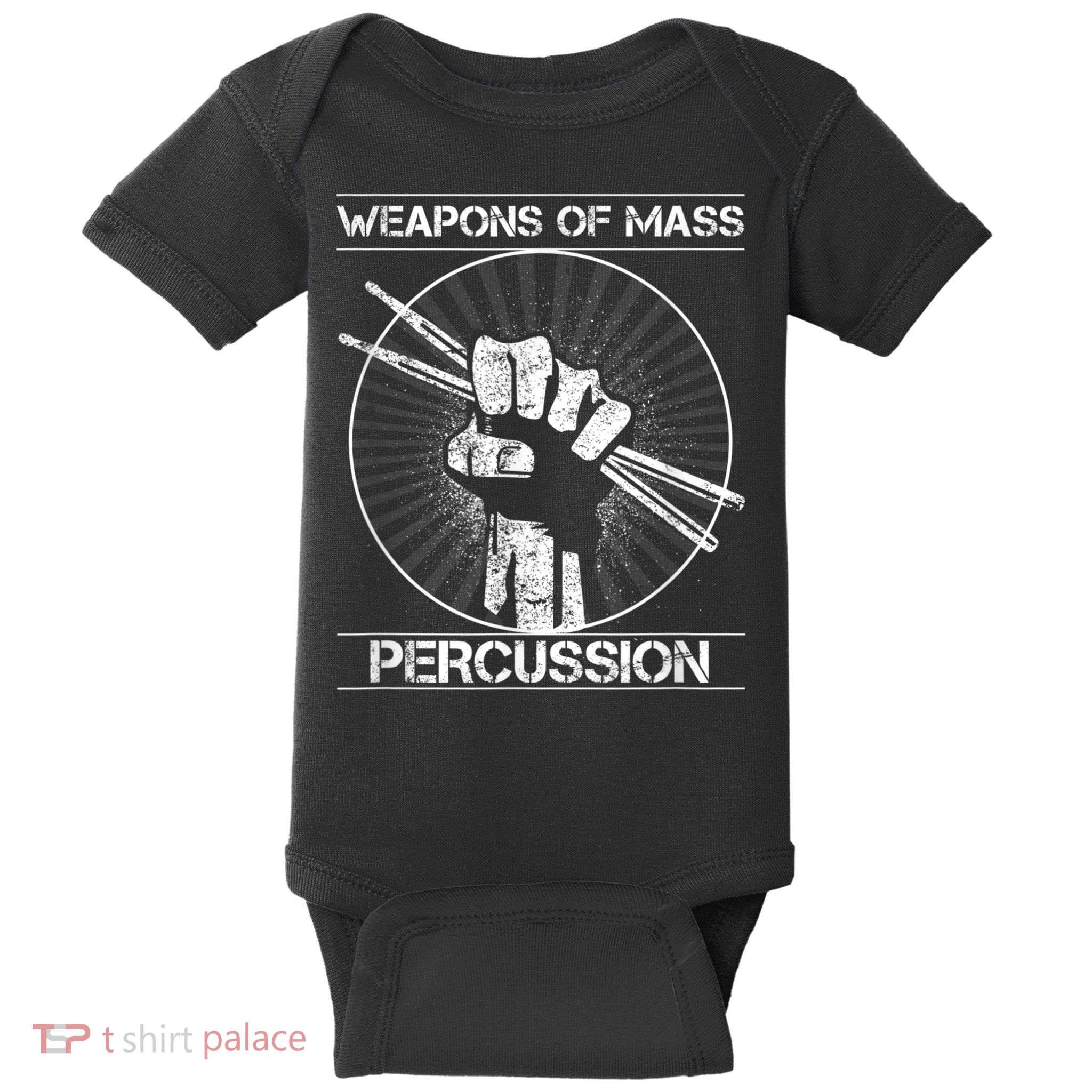 Drummers Weapons Of Mass Percussion Funny Drum Stick Baby Bodysuit