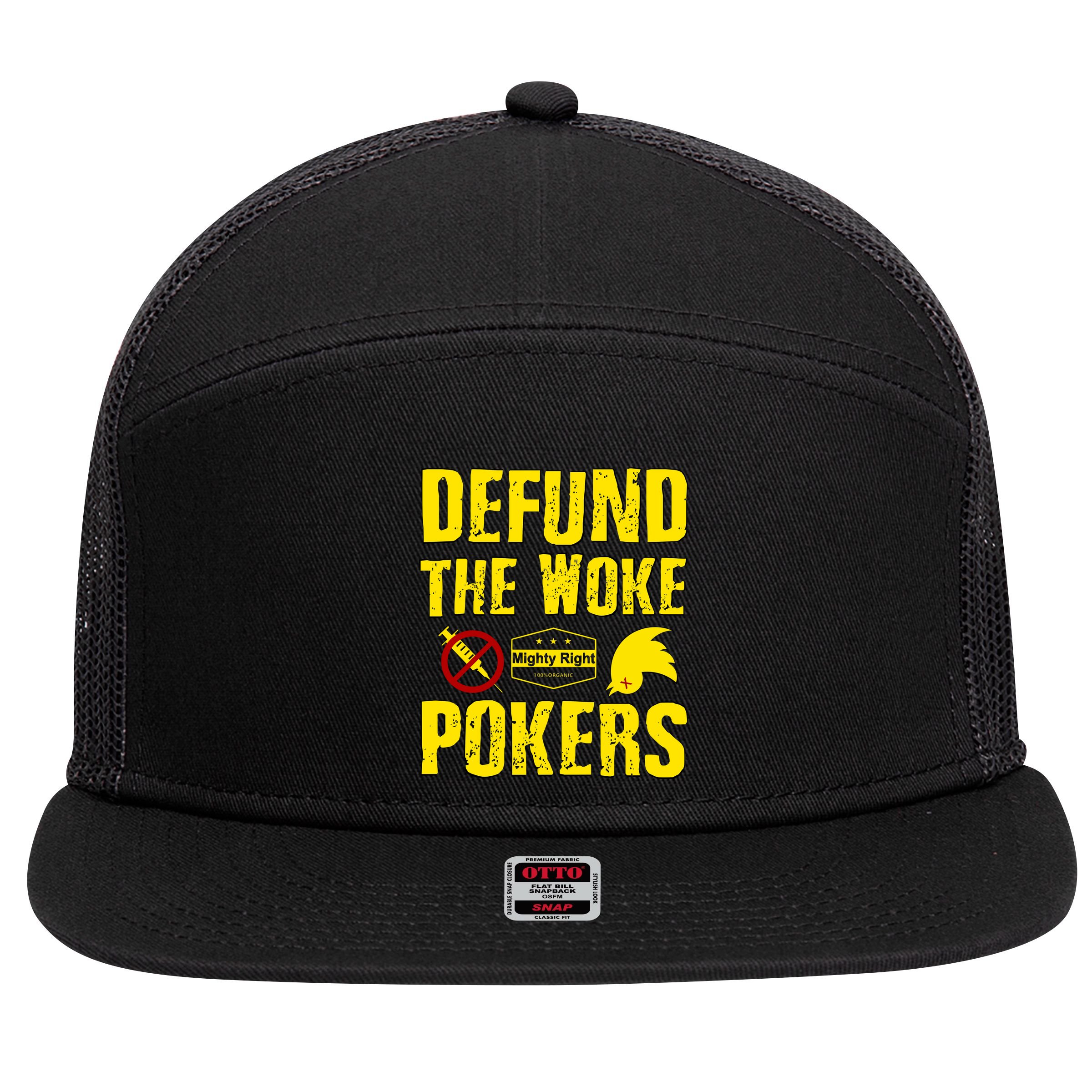 Defund Woke Pokers 7 Panel Mesh Trucker Snapback Hat