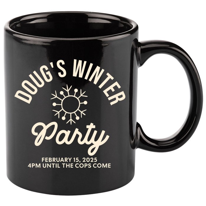 Dougs Winter Party February 11oz C Handle Ceramic Mug