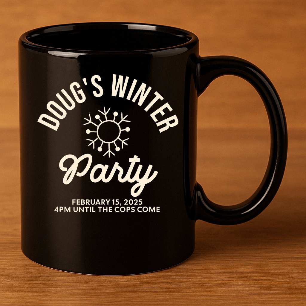 Dougs Winter Party February 11oz C Handle Ceramic Mug