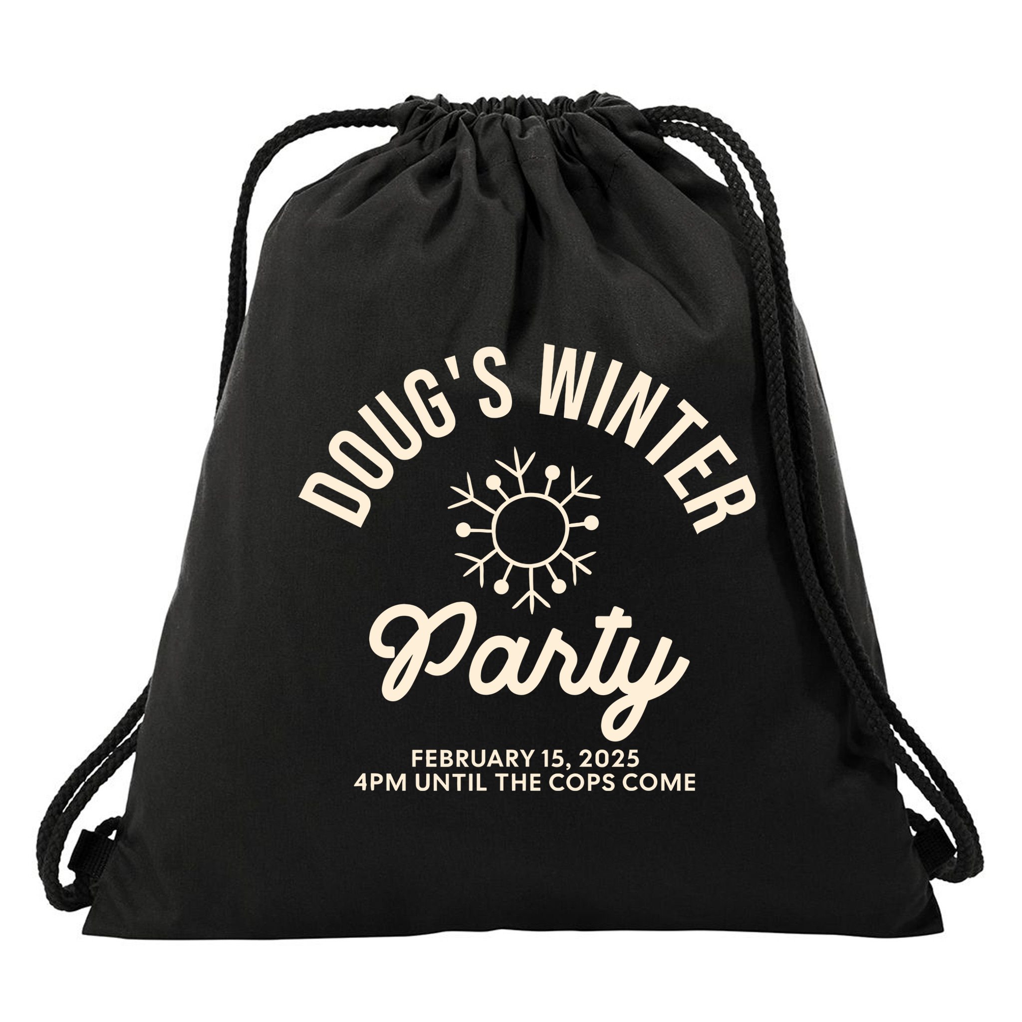 Dougs Winter Party February Drawstring Bag
