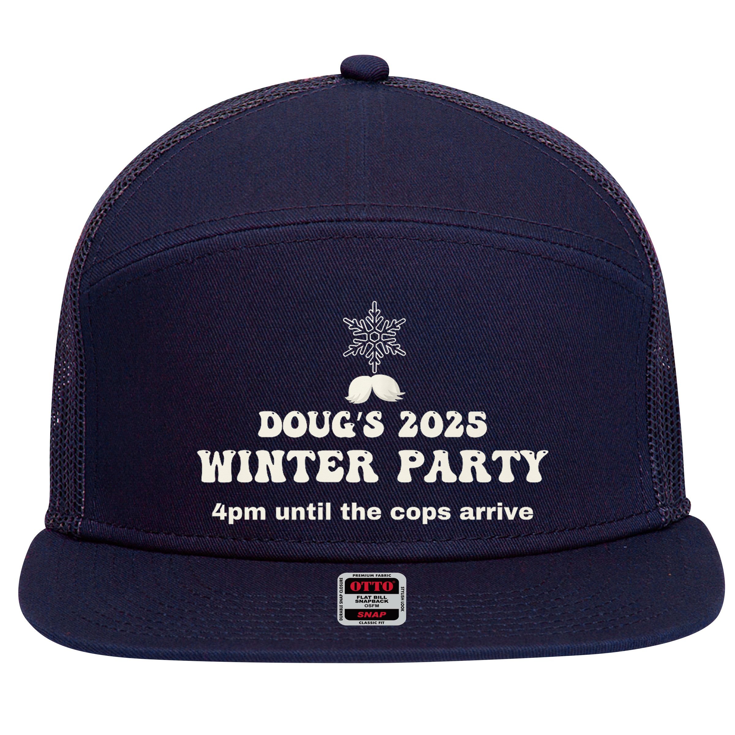 DougS Winter Party February 2025 Just Bring A Smile 7 Panel Mesh Trucker Snapback Hat