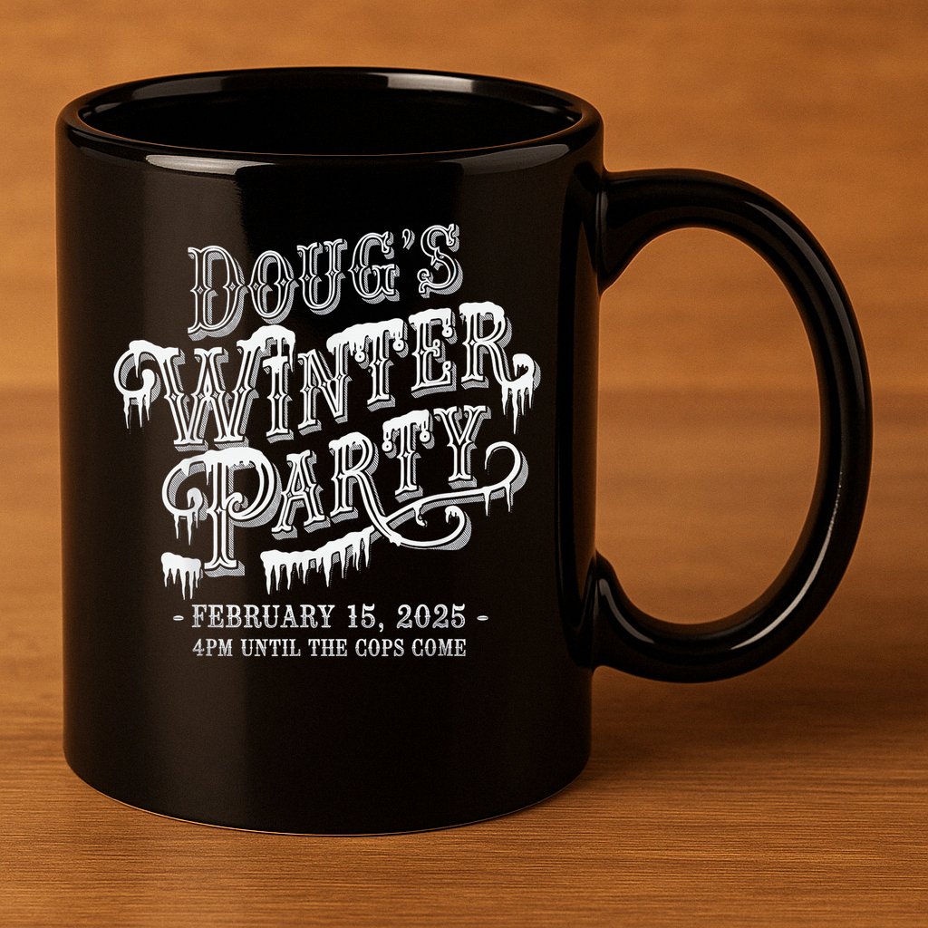 Dougs Winter Party 15 February Invite Dougs Winter Party 11oz C Handle Ceramic Mug