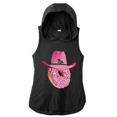 Donut Wearing Pink Cowboy Cowgirl Hat Ladies PosiCharge Tri-Blend Wicking Draft Hoodie Tank