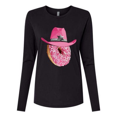 Donut Wearing Pink Cowboy Cowgirl Hat Womens Cotton Relaxed Long Sleeve T-Shirt