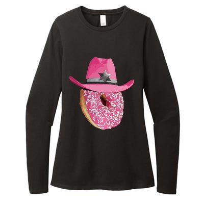 Donut Wearing Pink Cowboy Cowgirl Hat Womens CVC Long Sleeve Shirt