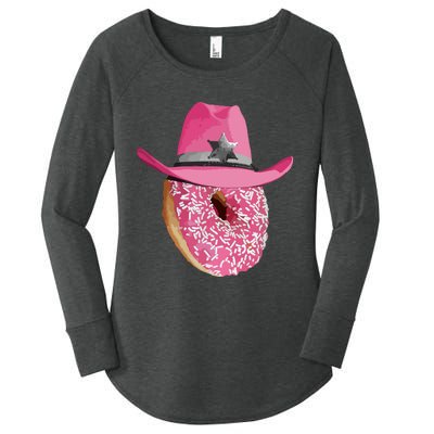 Donut Wearing Pink Cowboy Cowgirl Hat Women's Perfect Tri Tunic Long Sleeve Shirt