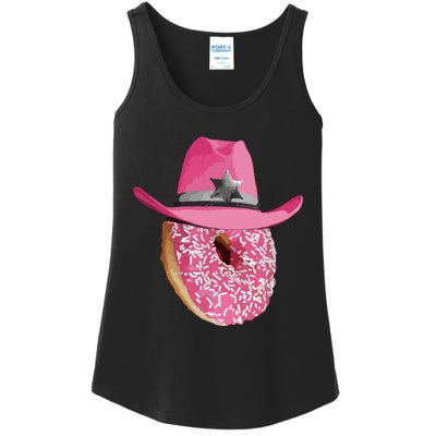 Donut Wearing Pink Cowboy Cowgirl Hat Ladies Essential Tank