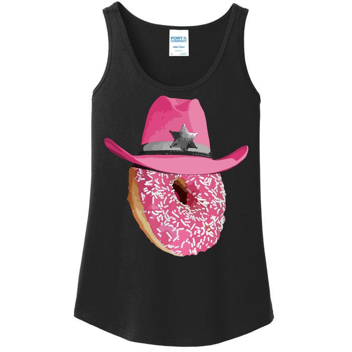 Donut Wearing Pink Cowboy Cowgirl Hat Ladies Essential Tank