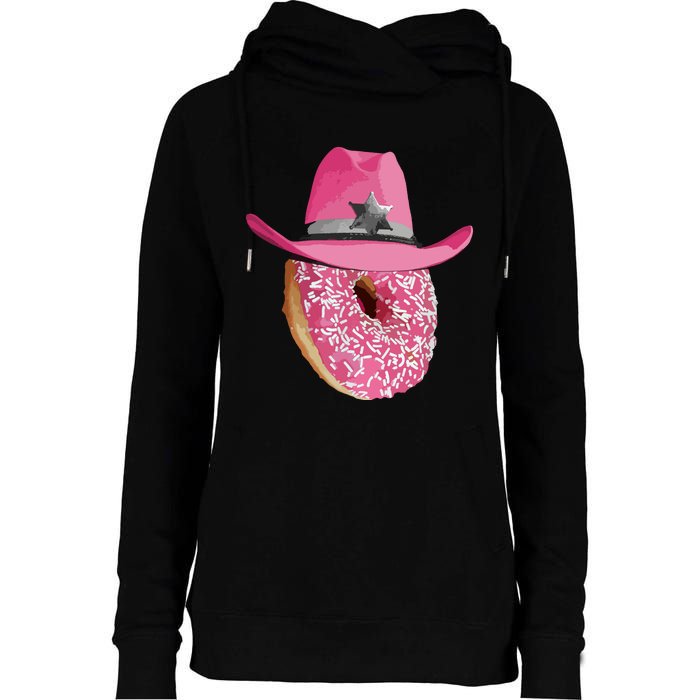 Donut Wearing Pink Cowboy Cowgirl Hat Womens Funnel Neck Pullover Hood