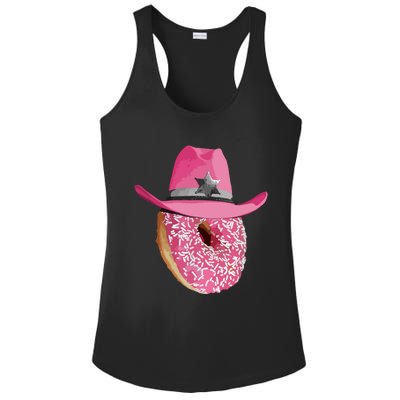 Donut Wearing Pink Cowboy Cowgirl Hat Ladies PosiCharge Competitor Racerback Tank