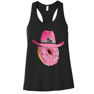 Donut Wearing Pink Cowboy Cowgirl Hat Women's Racerback Tank