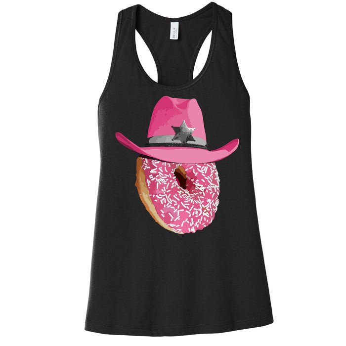 Donut Wearing Pink Cowboy Cowgirl Hat Women's Racerback Tank