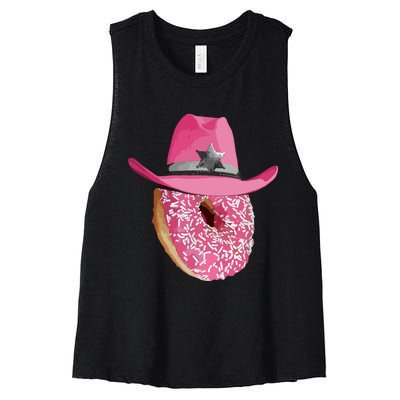 Donut Wearing Pink Cowboy Cowgirl Hat Women's Racerback Cropped Tank