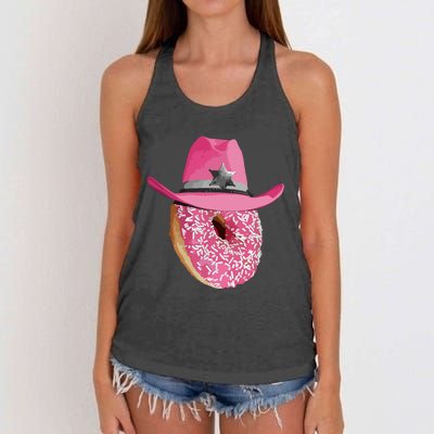 Donut Wearing Pink Cowboy Cowgirl Hat Women's Knotted Racerback Tank