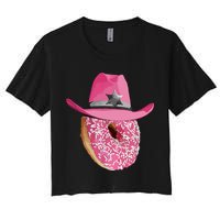 Donut Wearing Pink Cowboy Cowgirl Hat Women's Crop Top Tee