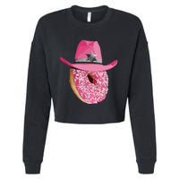 Donut Wearing Pink Cowboy Cowgirl Hat Cropped Pullover Crew