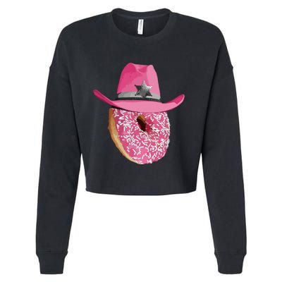 Donut Wearing Pink Cowboy Cowgirl Hat Cropped Pullover Crew