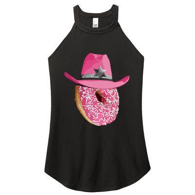 Donut Wearing Pink Cowboy Cowgirl Hat Women's Perfect Tri Rocker Tank