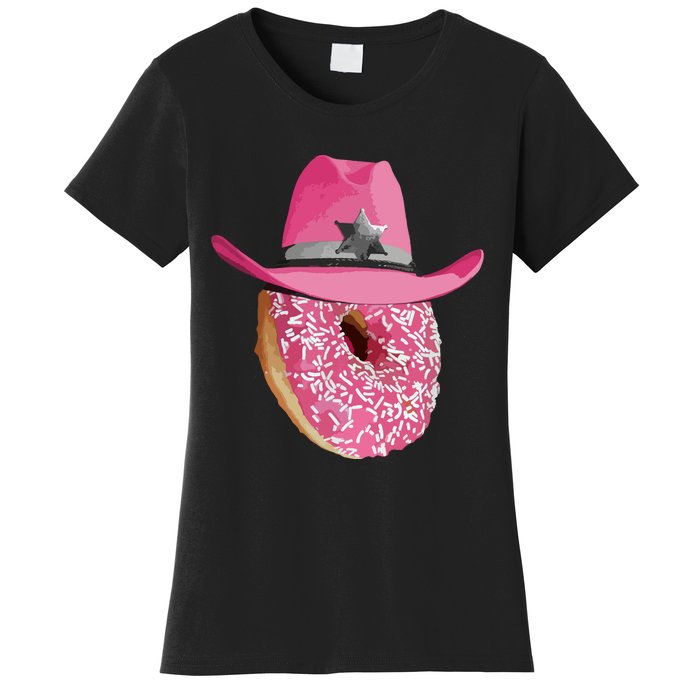 Donut Wearing Pink Cowboy Cowgirl Hat Women's T-Shirt