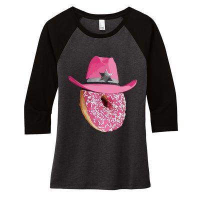 Donut Wearing Pink Cowboy Cowgirl Hat Women's Tri-Blend 3/4-Sleeve Raglan Shirt