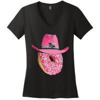 Donut Wearing Pink Cowboy Cowgirl Hat Women's V-Neck T-Shirt