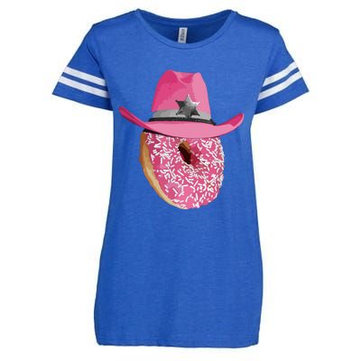 Donut Wearing Pink Cowboy Cowgirl Hat Enza Ladies Jersey Football T-Shirt