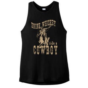 Drink Whiskey Ride a Cowboy Ladies PosiCharge Tri-Blend Wicking Tank