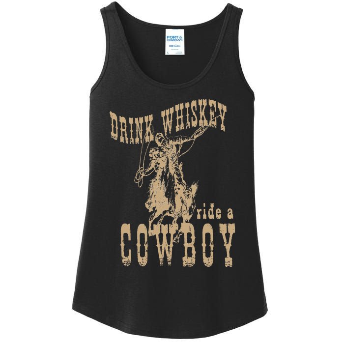 Drink Whiskey Ride a Cowboy Ladies Essential Tank