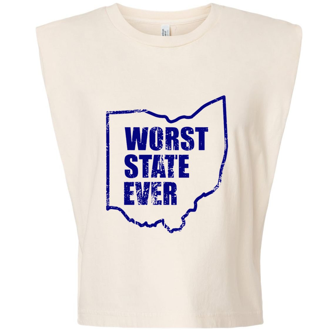 Distressed Worst State Ever Ohio Michigan Sports Fan Garment-Dyed Women's Muscle Tee