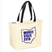 Distressed Worst State Ever Ohio Michigan Sports Fan Zip Tote Bag