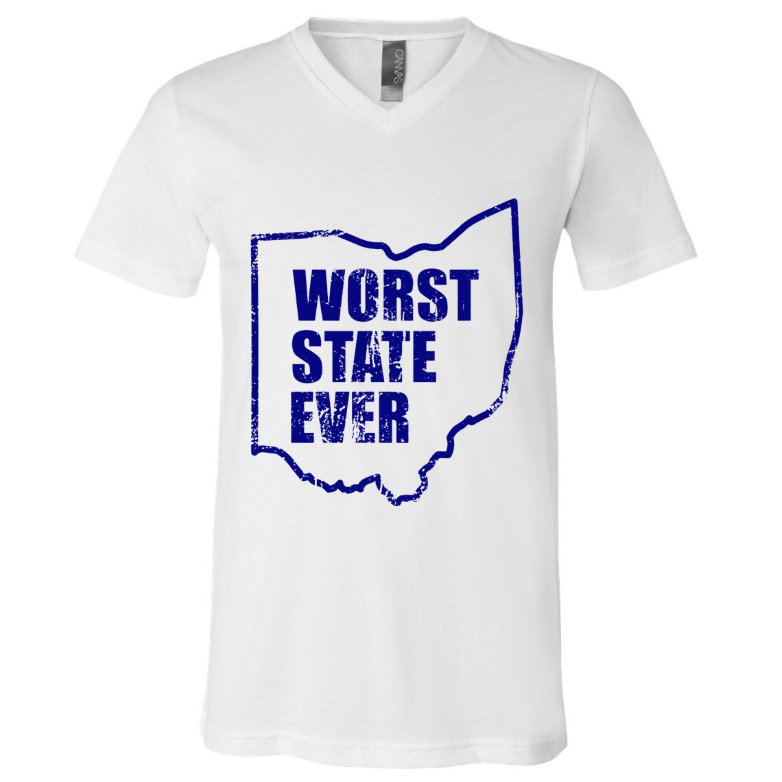 Distressed Worst State Ever Ohio Michigan Sports Fan V-Neck T-Shirt