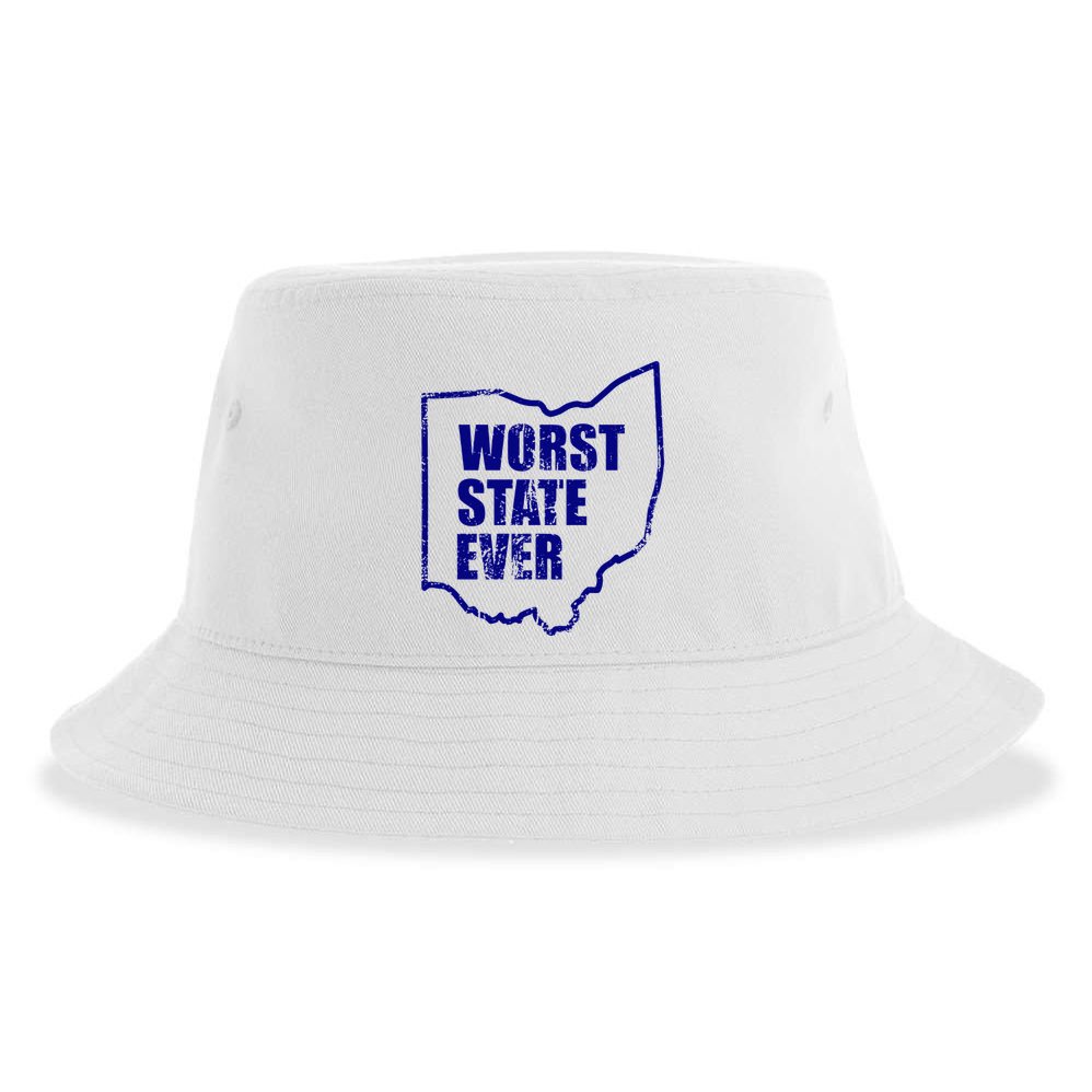 Distressed Worst State Ever Ohio Michigan Sports Fan Sustainable Bucket Hat