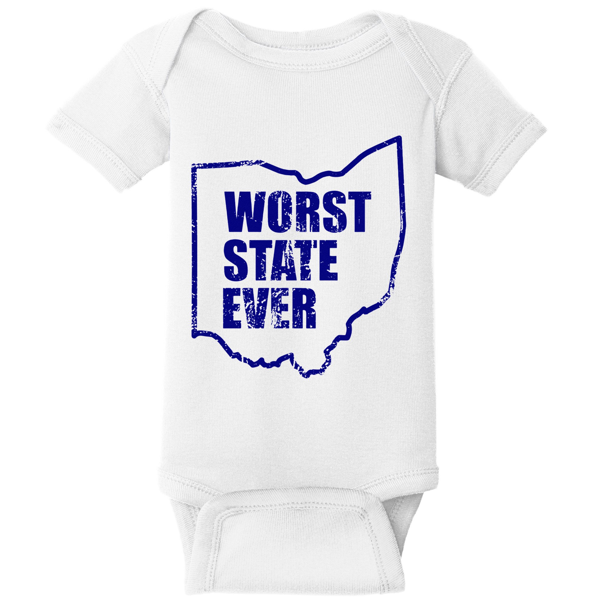 Distressed Worst State Ever Ohio Michigan Sports Fan Baby Bodysuit