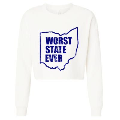 Distressed Worst State Ever Ohio Michigan Sports Fan Cropped Pullover Crew