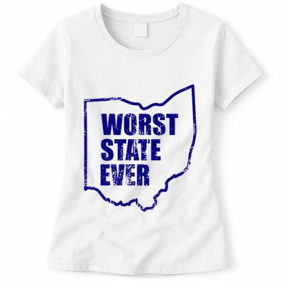 Distressed Worst State Ever Ohio Michigan Sports Fan Womens T-Shirt