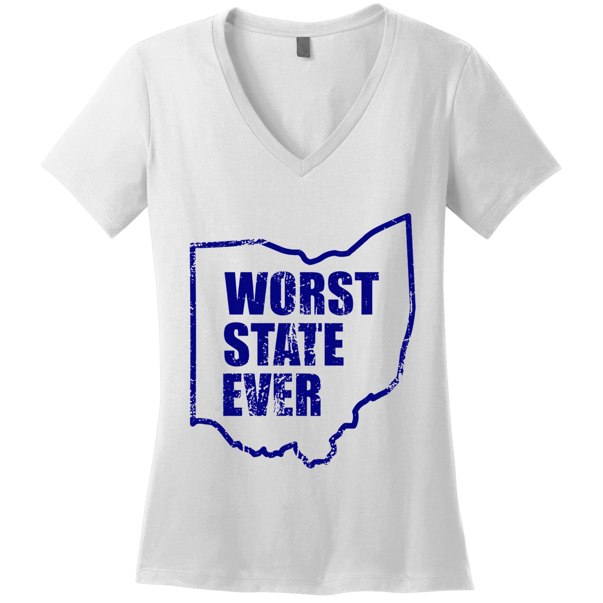 Distressed Worst State Ever Ohio Michigan Sports Fan Women's V-Neck T-Shirt