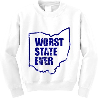 Distressed Worst State Ever Ohio Michigan Sports Fan Kids Sweatshirt